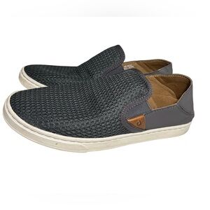 OluKai Pehuea Gray and White Sneakers Slip-On Mesh Sz 7